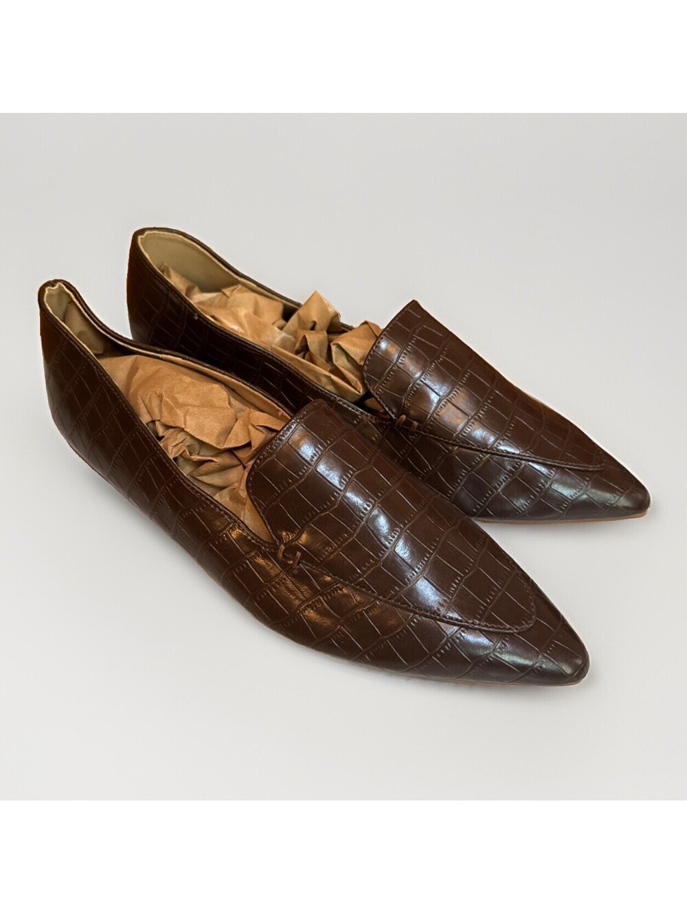 FEVER SOLE Women's Brown Croc Flat Pointed Slip-On Comfort Shoe FVS01421 Size 10